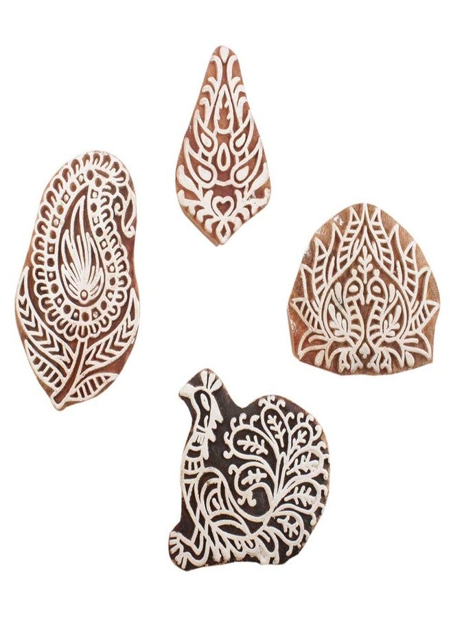 Indian-Shelf Handmade Vocalforlocal Set of 4 New Mix Wooden Printing Block (5.08 cm, Brown) - Image 1